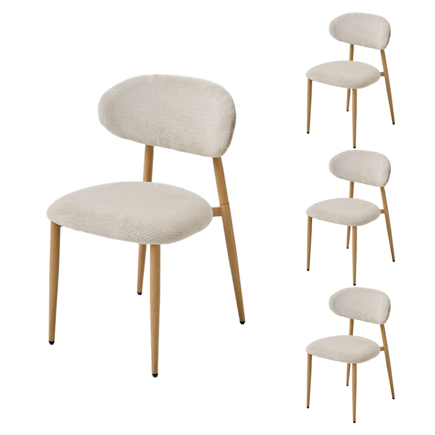 Chaise Salle a Manger Lot de 2, Chaise Ergonomique tapissée en Chenille avec poignées en Chenille et Jambes en métal courbées avec Grain Bois pour Salon en Beige