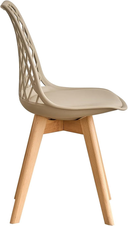 GrandCA HOME Set of 6 Modern Kitchen Dining Chairs with Leather Seats and Beech Legs, Ideal for Kitchen and Dining Room - Khaki