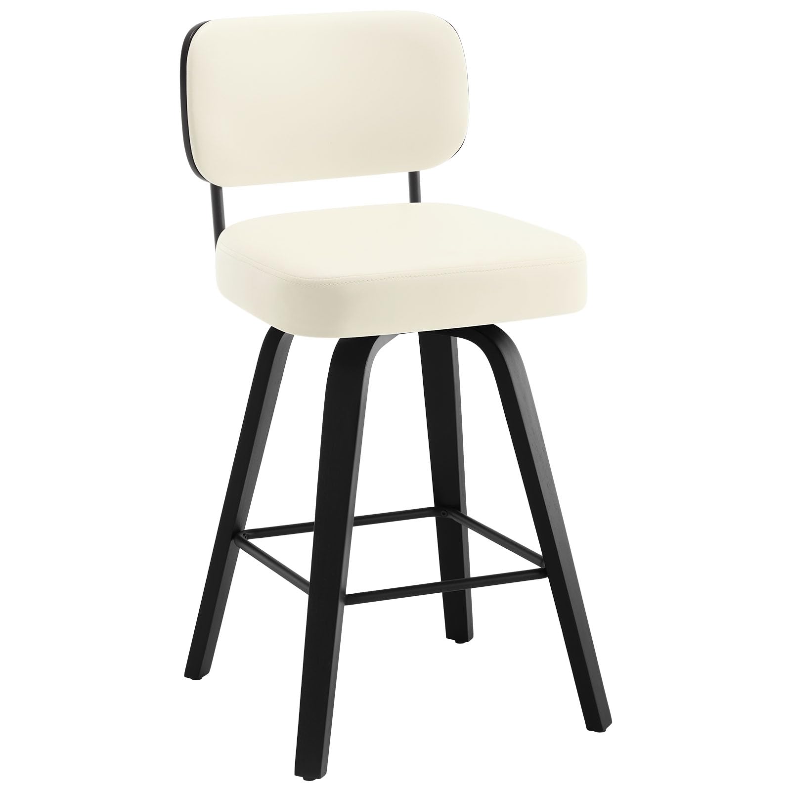 Bekrvio Set of 2 bar stools 360° swivel seat height 65 cm with rattan backrest, extra thick padding (7 cm), solid wood legs, stable up to 150 kg, ideal for island