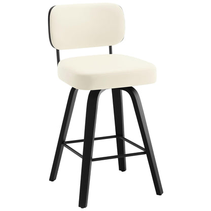 Bekrvio Set of 2 bar stools 360° swivel seat height 65 cm with rattan backrest, extra thick padding (7 cm), solid wood legs, stable up to 150 kg, ideal for island