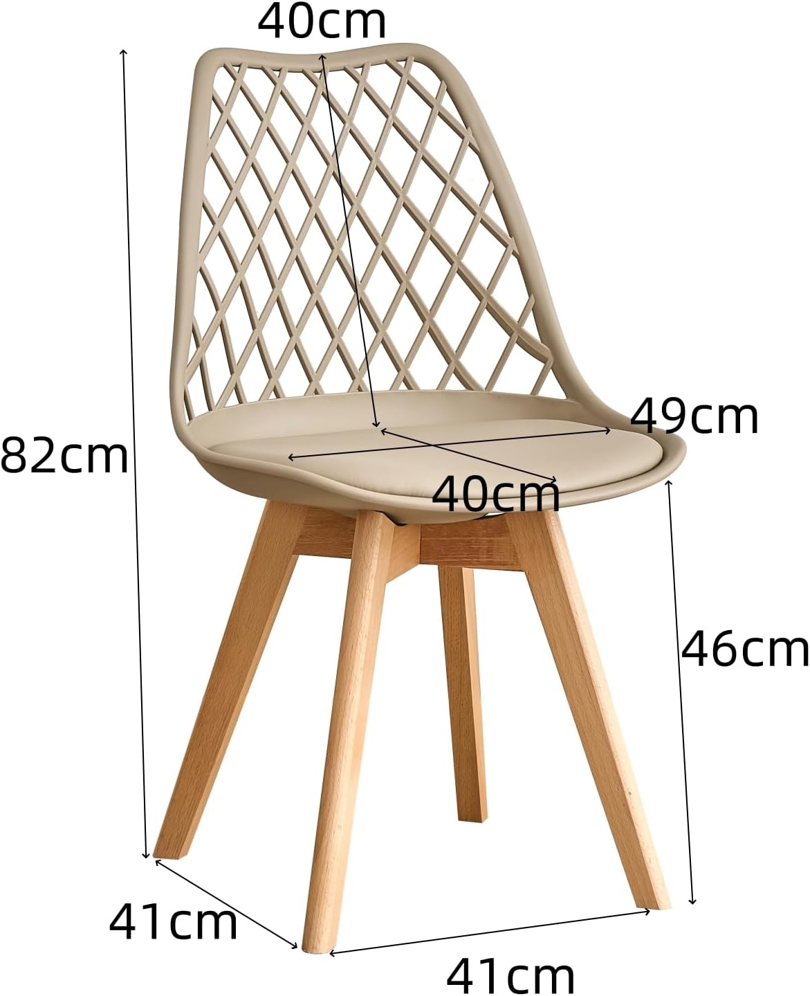 GrandCA HOME Set of 6 Modern Kitchen Dining Chairs with Leather Seats and Beech Legs, Ideal for Kitchen and Dining Room - Khaki