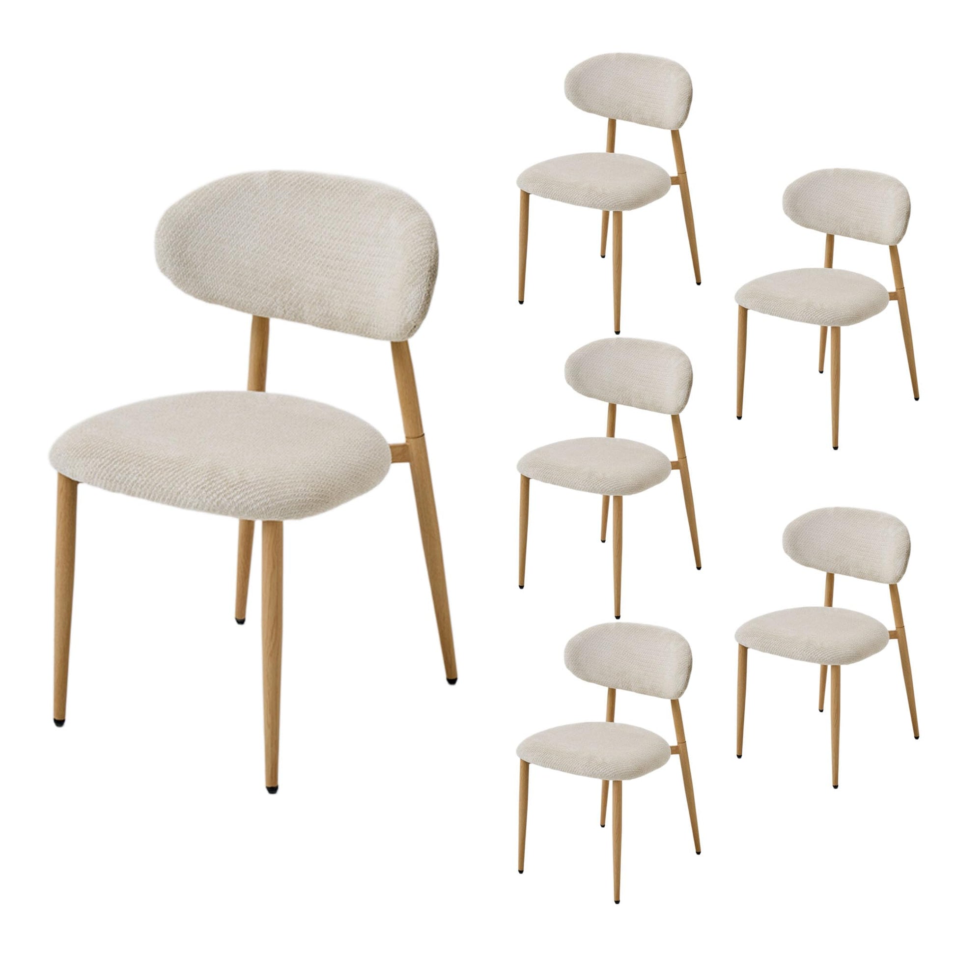 Chaise Salle a Manger Lot de 2, Chaise Ergonomique tapissée en Chenille avec poignées en Chenille et Jambes en métal courbées avec Grain Bois pour Salon en Beige