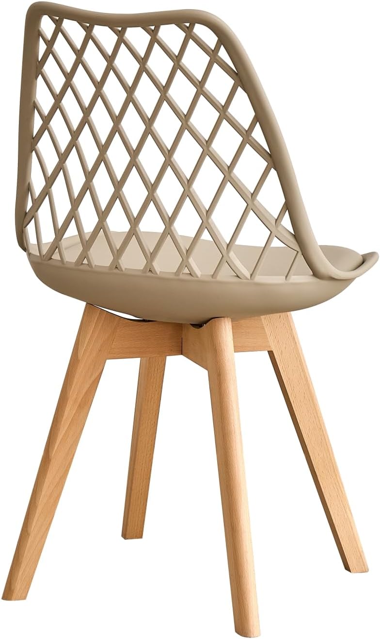 GrandCA HOME Set of 6 Modern Kitchen Dining Chairs with Leather Seats and Beech Legs, Ideal for Kitchen and Dining Room - Khaki