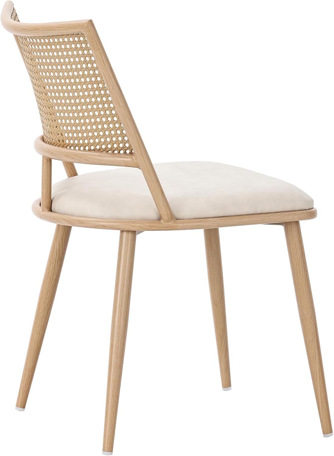 Merax Set of 4 Dining Chairs Kitchen Chairs with PU Seat and Rattan Backrest, Upholstered Chair for Dining Room, Living Room and Bedroom, Metal Frame, Beige