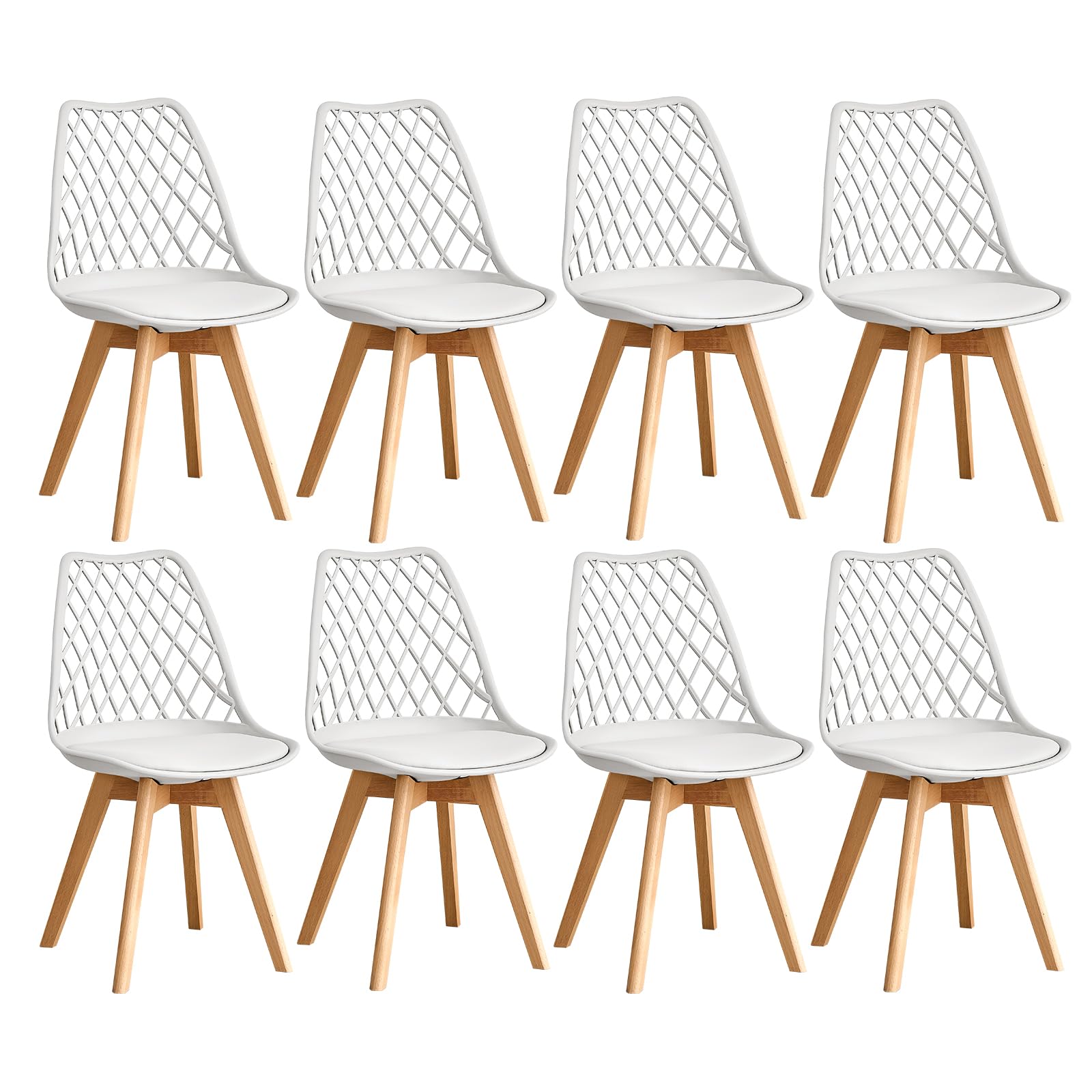 GrandCA HOME Set of 6 Modern Kitchen Dining Chairs with Leather Seats and Beech Legs, Ideal for Kitchen and Dining Room - Khaki