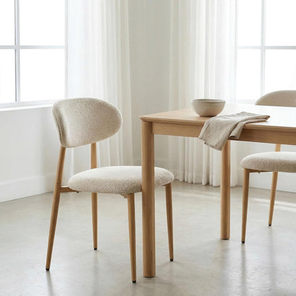 Chaise Salle a Manger Lot de 2, Chaise Ergonomique tapissée en Chenille avec poignées en Chenille et Jambes en métal courbées avec Grain Bois pour Salon en Beige