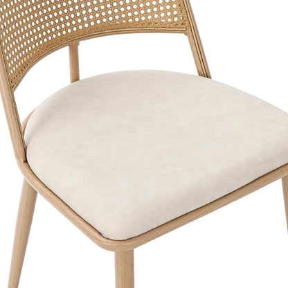Merax Set of 4 Dining Chairs Kitchen Chairs with PU Seat and Rattan Backrest, Upholstered Chair for Dining Room, Living Room and Bedroom, Metal Frame, Beige