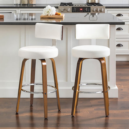 Bekrvio Set of 2 bar stools 360° swivel seat height 65 cm with rattan backrest, extra thick padding (7 cm), solid wood legs, stable up to 150 kg, ideal for island