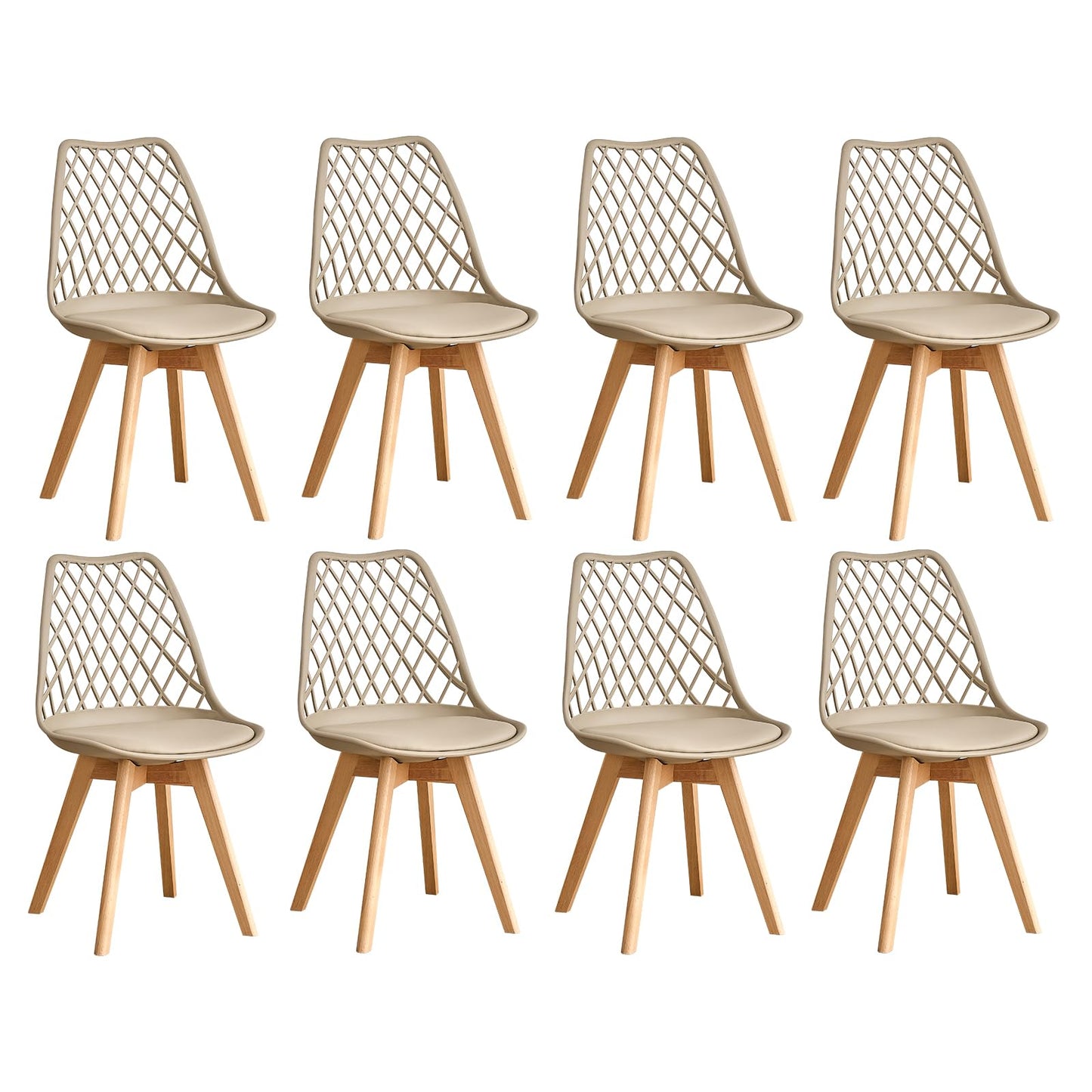 GrandCA HOME Set of 6 Modern Kitchen Dining Chairs with Leather Seats and Beech Legs, Ideal for Kitchen and Dining Room - Khaki