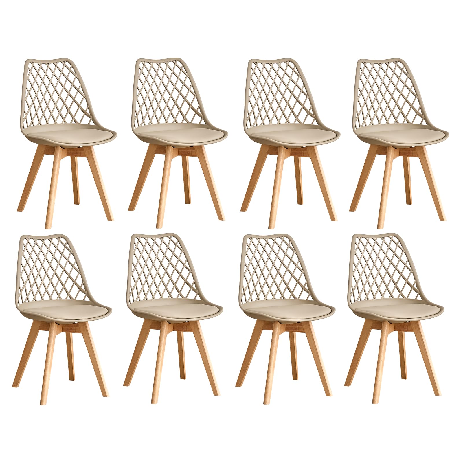 GrandCA HOME Set of 6 Modern Kitchen Dining Chairs with Leather Seats and Beech Legs, Ideal for Kitchen and Dining Room - Khaki