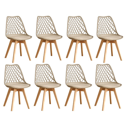 GrandCA HOME Set of 6 Modern Kitchen Dining Chairs with Leather Seats and Beech Legs, Ideal for Kitchen and Dining Room - Khaki