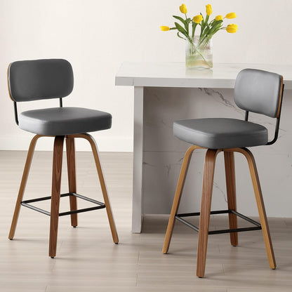 Bekrvio Set of 2 bar stools 360° swivel seat height 65 cm with rattan backrest, extra thick padding (7 cm), solid wood legs, stable up to 150 kg, ideal for island