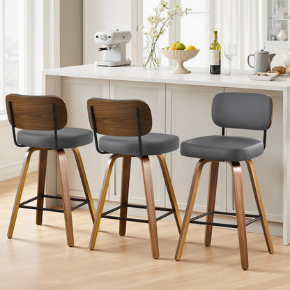 Bekrvio Set of 2 bar stools 360° swivel seat height 65 cm with rattan backrest, extra thick padding (7 cm), solid wood legs, stable up to 150 kg, ideal for island