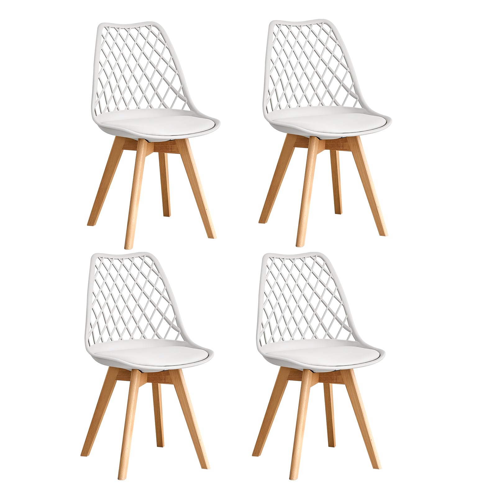 GrandCA HOME Set of 6 Modern Kitchen Dining Chairs with Leather Seats and Beech Legs, Ideal for Kitchen and Dining Room - Khaki