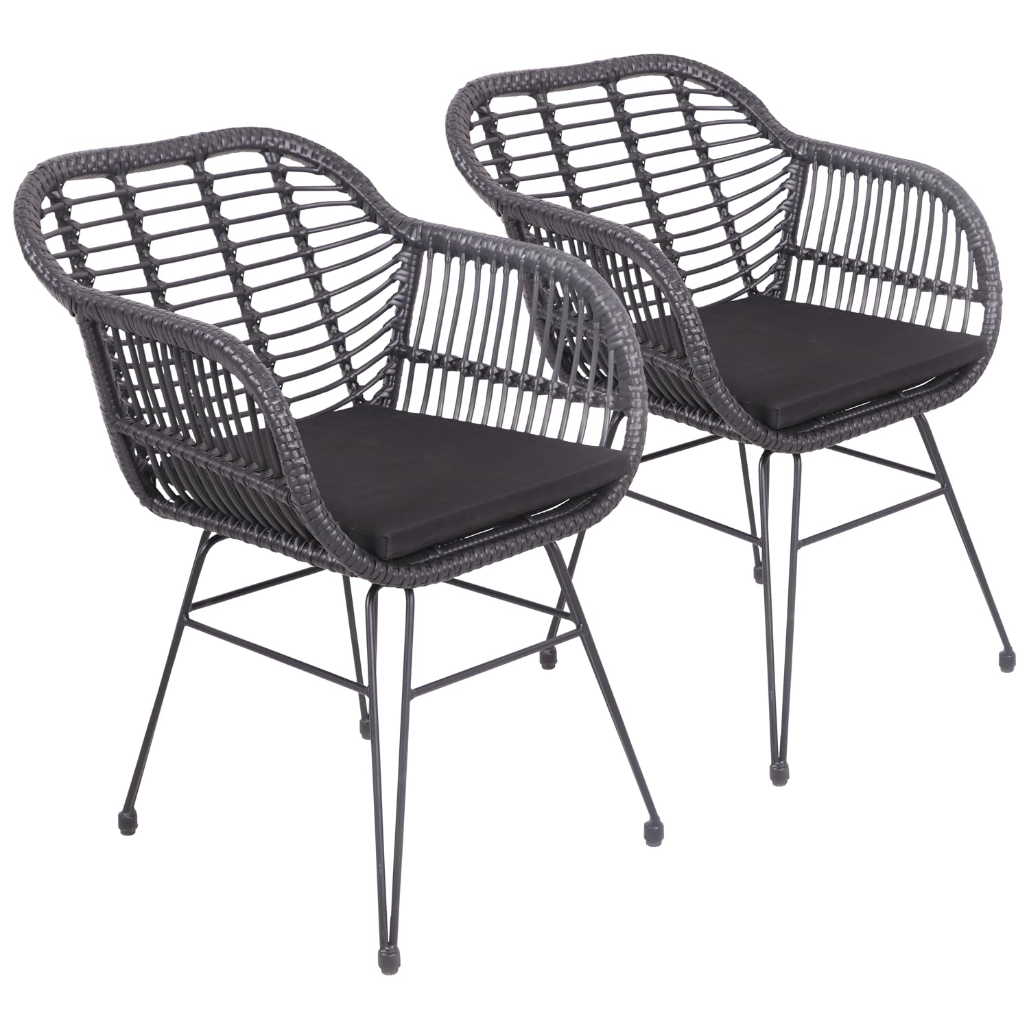 Happy Garden Set of 2 Cinta Poly Rattan Armchairs with Cushions, UV Resistant and Water Repellent