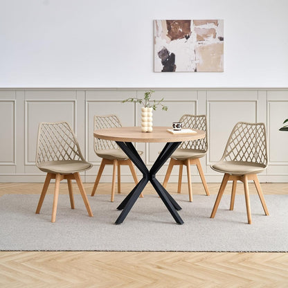 GrandCA HOME Set of 6 Modern Kitchen Dining Chairs with Leather Seats and Beech Legs, Ideal for Kitchen and Dining Room - Khaki