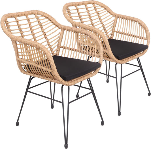 Happy Garden Set of 2 Cinta Poly Rattan Armchairs with Cushions, UV Resistant and Water Repellent