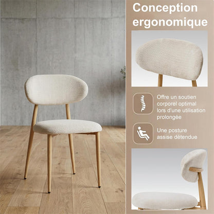 Chaise Salle a Manger Lot de 2, Chaise Ergonomique tapissée en Chenille avec poignées en Chenille et Jambes en métal courbées avec Grain Bois pour Salon en Beige