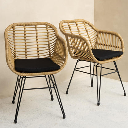Happy Garden Set of 2 Cinta Poly Rattan Armchairs with Cushions, UV Resistant and Water Repellent