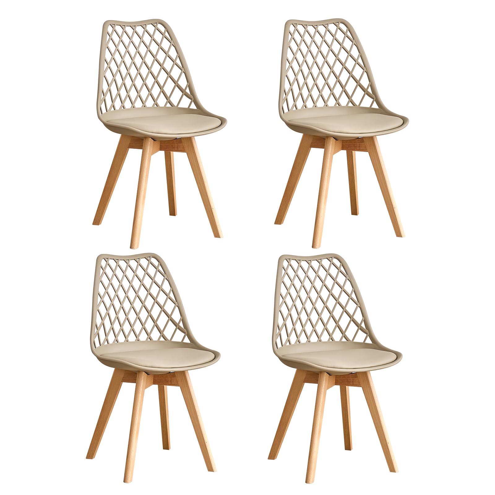 GrandCA HOME Set of 6 Modern Kitchen Dining Chairs with Leather Seats and Beech Legs, Ideal for Kitchen and Dining Room - Khaki