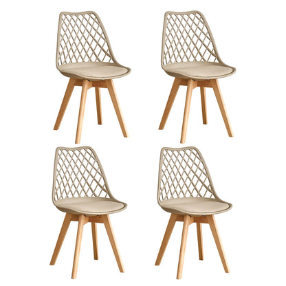GrandCA HOME Set of 6 Modern Kitchen Dining Chairs with Leather Seats and Beech Legs, Ideal for Kitchen and Dining Room - Khaki