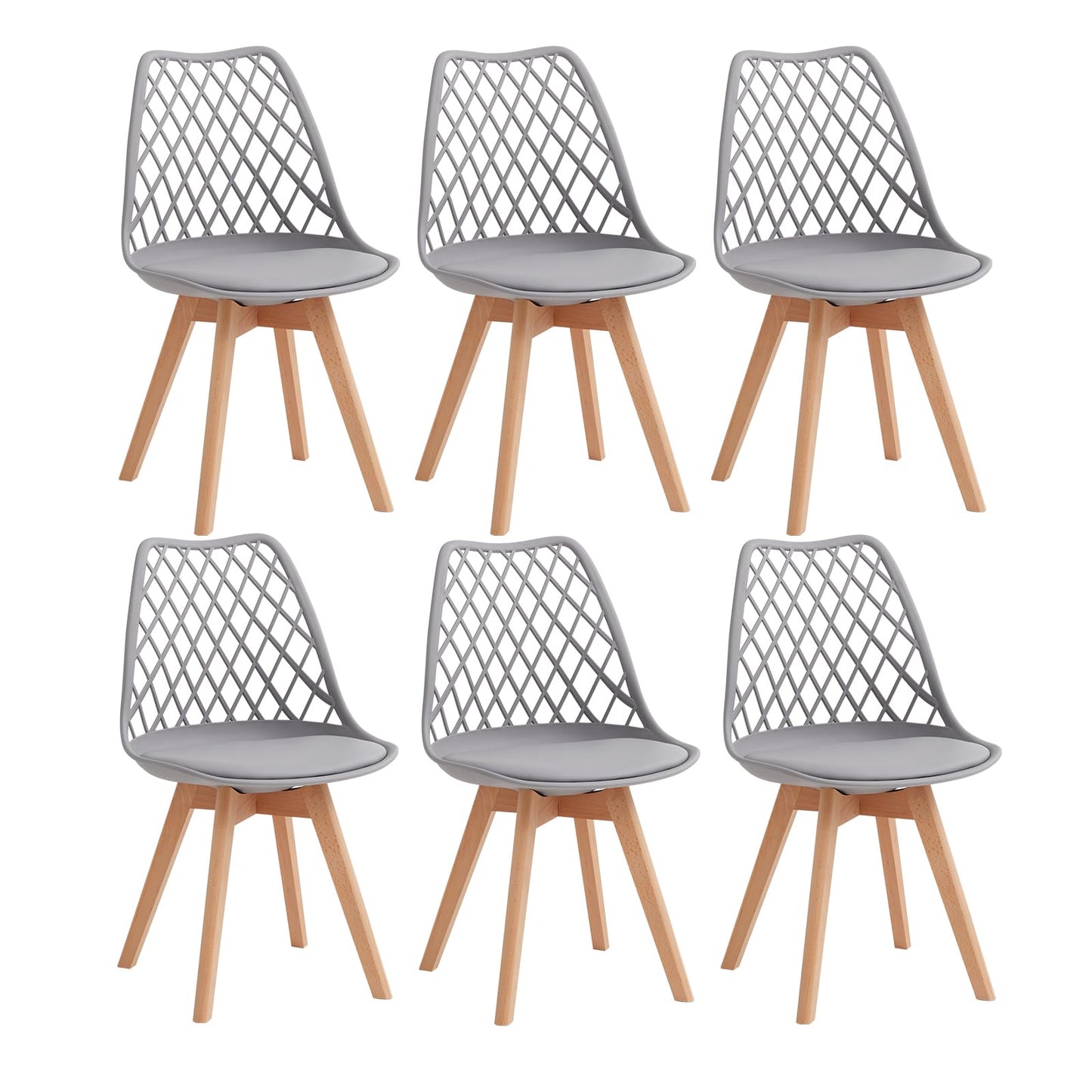 GrandCA HOME Set of 6 Modern Kitchen Dining Chairs with Leather Seats and Beech Legs, Ideal for Kitchen and Dining Room - Khaki