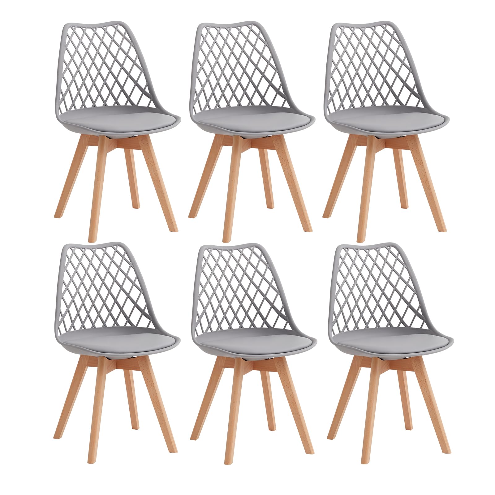 GrandCA HOME Set of 6 Modern Kitchen Dining Chairs with Leather Seats and Beech Legs, Ideal for Kitchen and Dining Room - Khaki