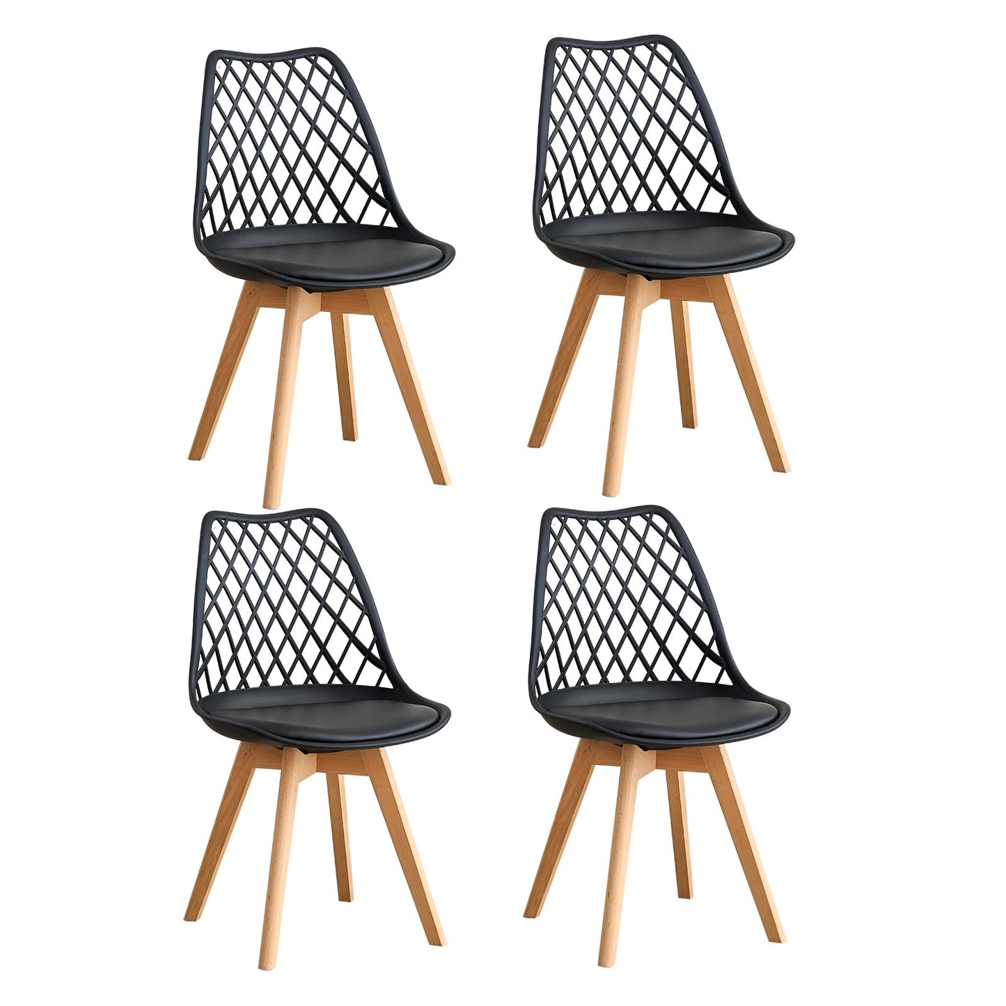 GrandCA HOME Set of 6 Modern Kitchen Dining Chairs with Leather Seats and Beech Legs, Ideal for Kitchen and Dining Room - Khaki