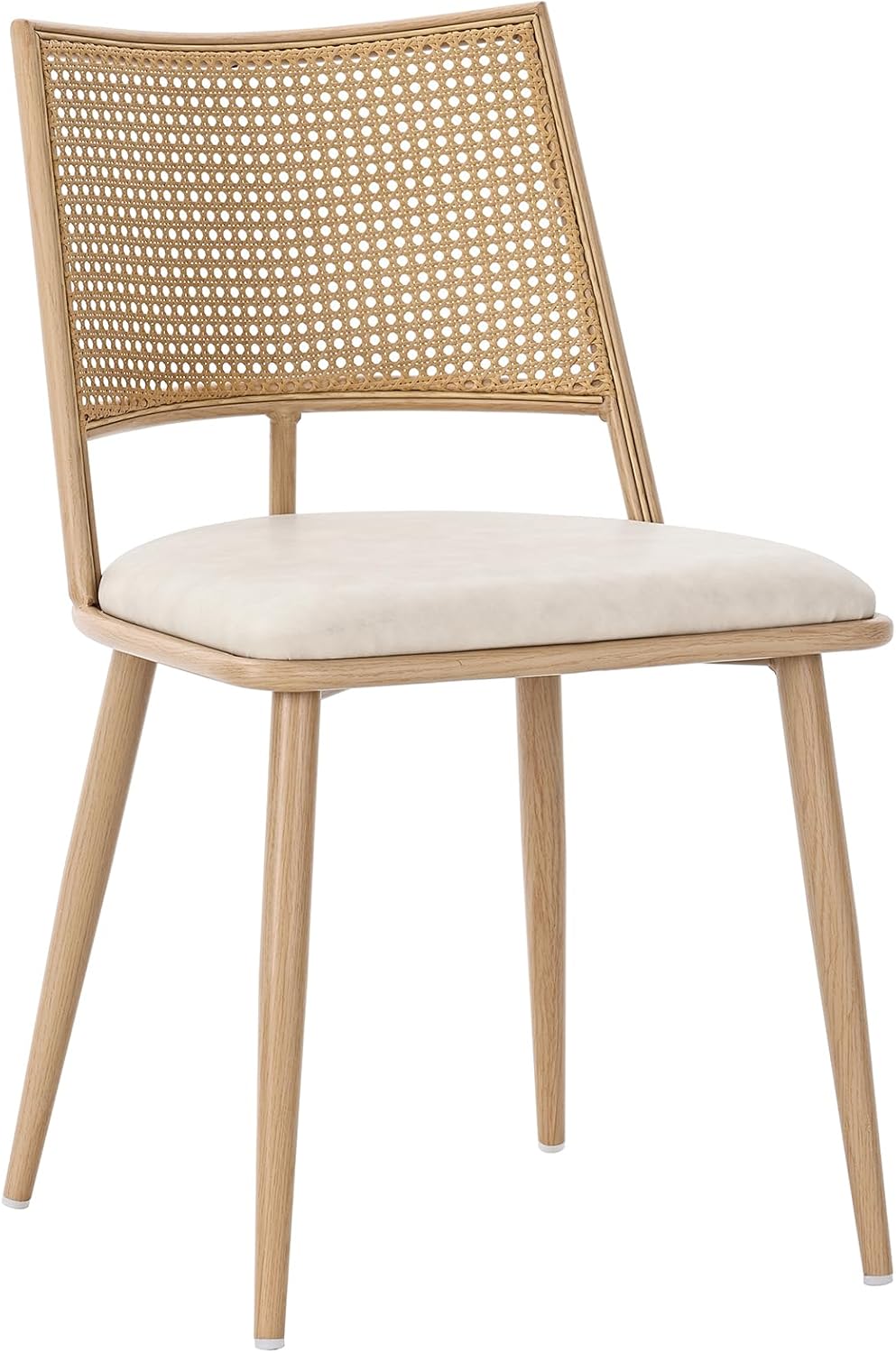 Merax Set of 4 Dining Chairs Kitchen Chairs with PU Seat and Rattan Backrest, Upholstered Chair for Dining Room, Living Room and Bedroom, Metal Frame, Beige