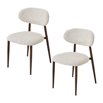Chaise Salle a Manger Lot de 2, Chaise Ergonomique tapissée en Chenille avec poignées en Chenille et Jambes en métal courbées avec Grain Bois pour Salon en Beige