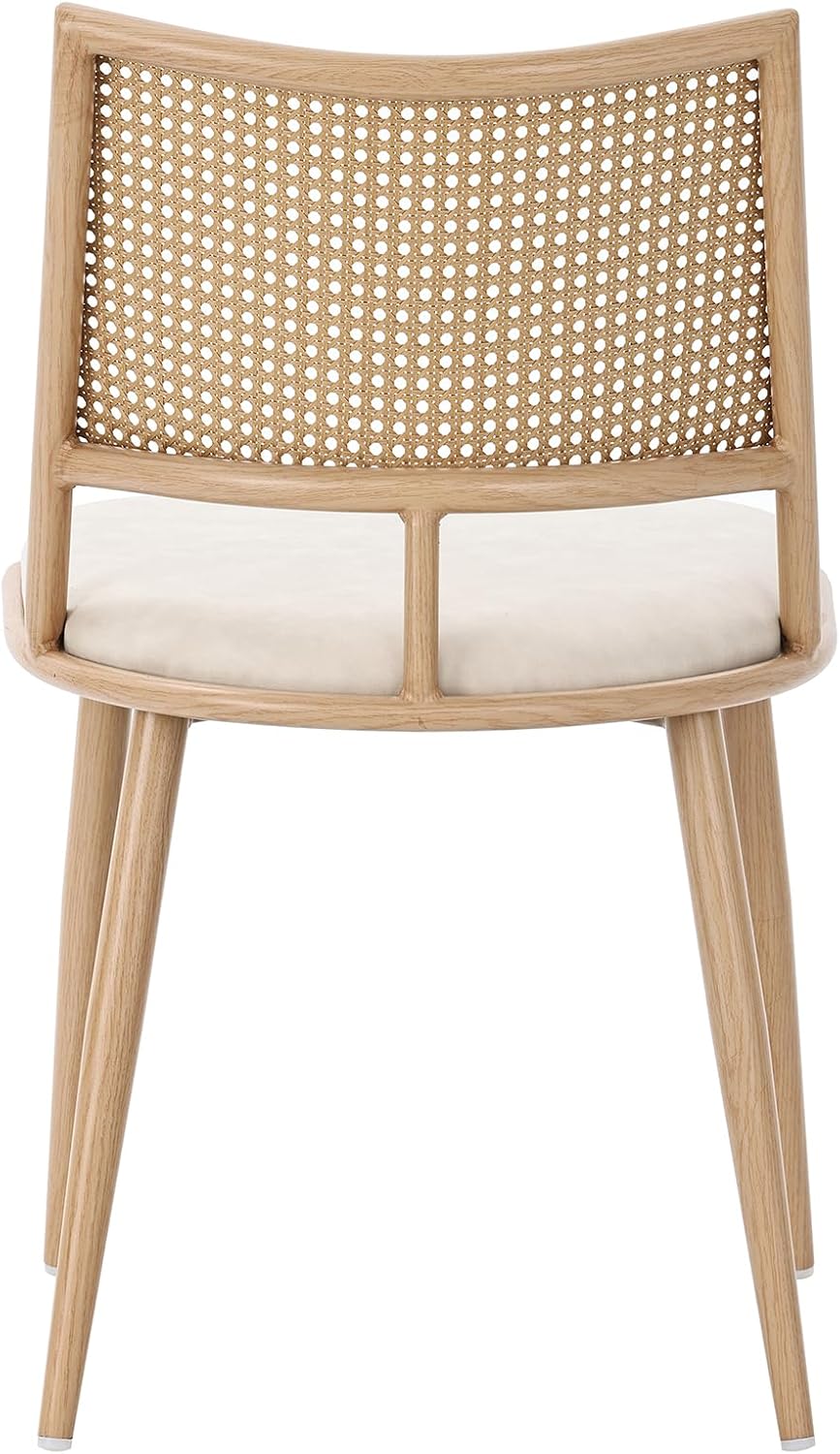 Merax Set of 4 Dining Chairs Kitchen Chairs with PU Seat and Rattan Backrest, Upholstered Chair for Dining Room, Living Room and Bedroom, Metal Frame, Beige