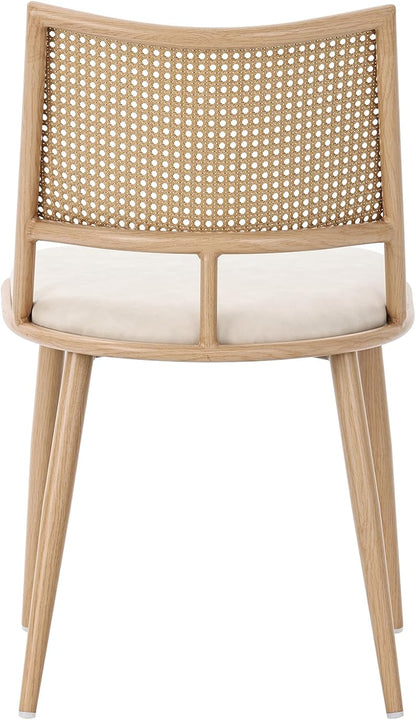 Merax Set of 4 Dining Chairs Kitchen Chairs with PU Seat and Rattan Backrest, Upholstered Chair for Dining Room, Living Room and Bedroom, Metal Frame, Beige