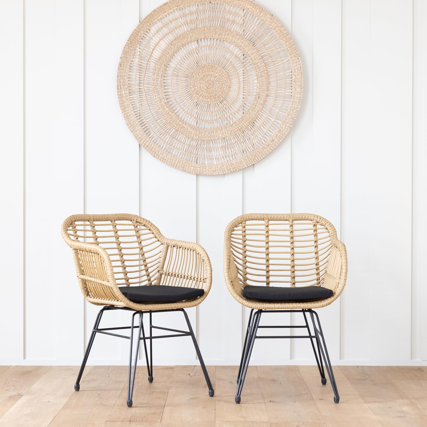 Happy Garden Set of 2 Cinta Poly Rattan Armchairs with Cushions, UV Resistant and Water Repellent