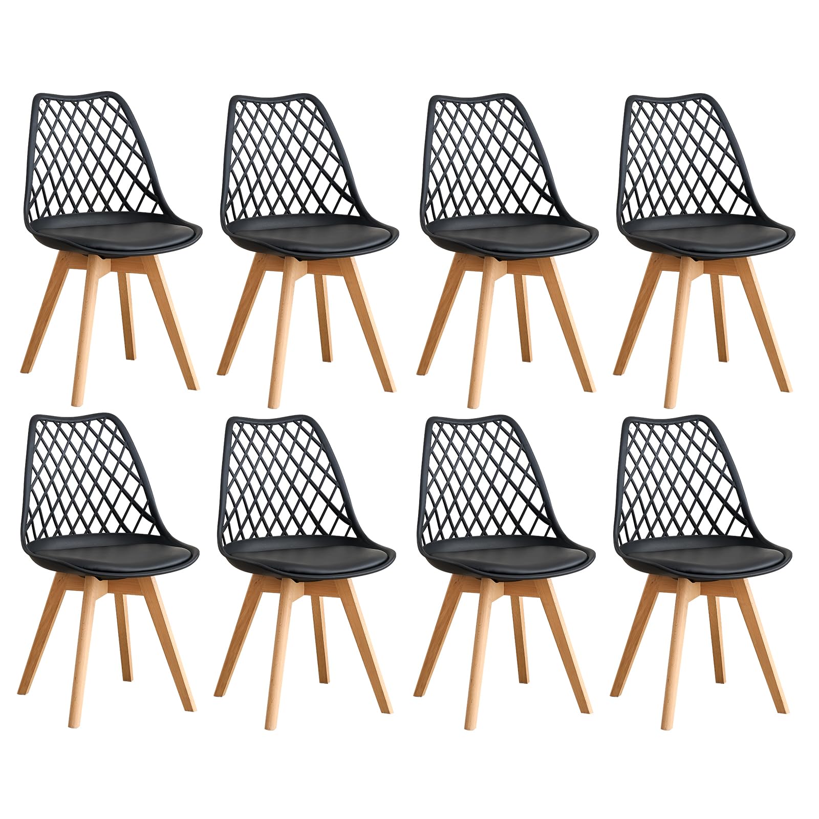 GrandCA HOME Set of 6 Modern Kitchen Dining Chairs with Leather Seats and Beech Legs, Ideal for Kitchen and Dining Room - Khaki