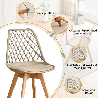 GrandCA HOME Set of 6 Modern Kitchen Dining Chairs with Leather Seats and Beech Legs, Ideal for Kitchen and Dining Room - Khaki