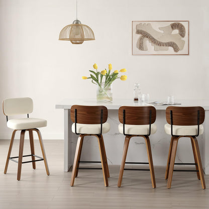 Bekrvio Set of 2 bar stools 360° swivel seat height 65 cm with rattan backrest, extra thick padding (7 cm), solid wood legs, stable up to 150 kg, ideal for island