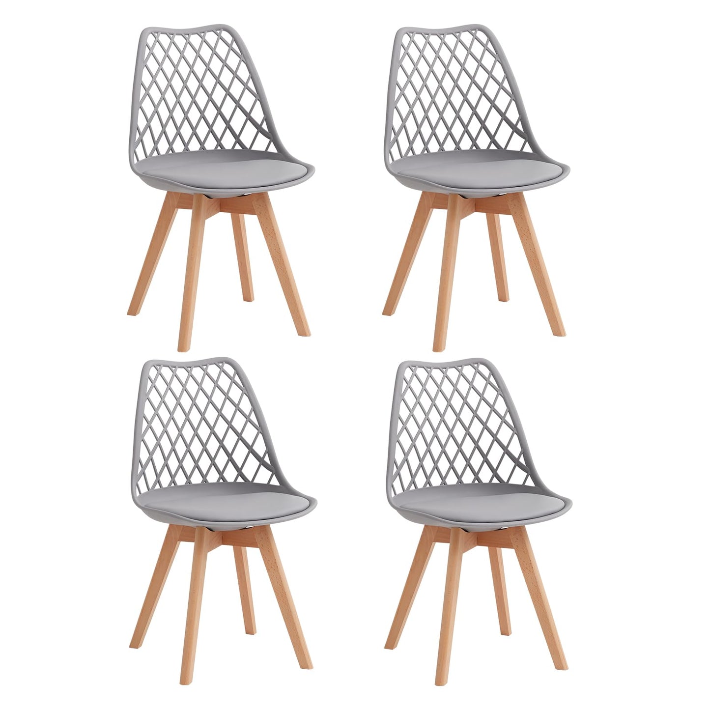 GrandCA HOME Set of 6 Modern Kitchen Dining Chairs with Leather Seats and Beech Legs, Ideal for Kitchen and Dining Room - Khaki