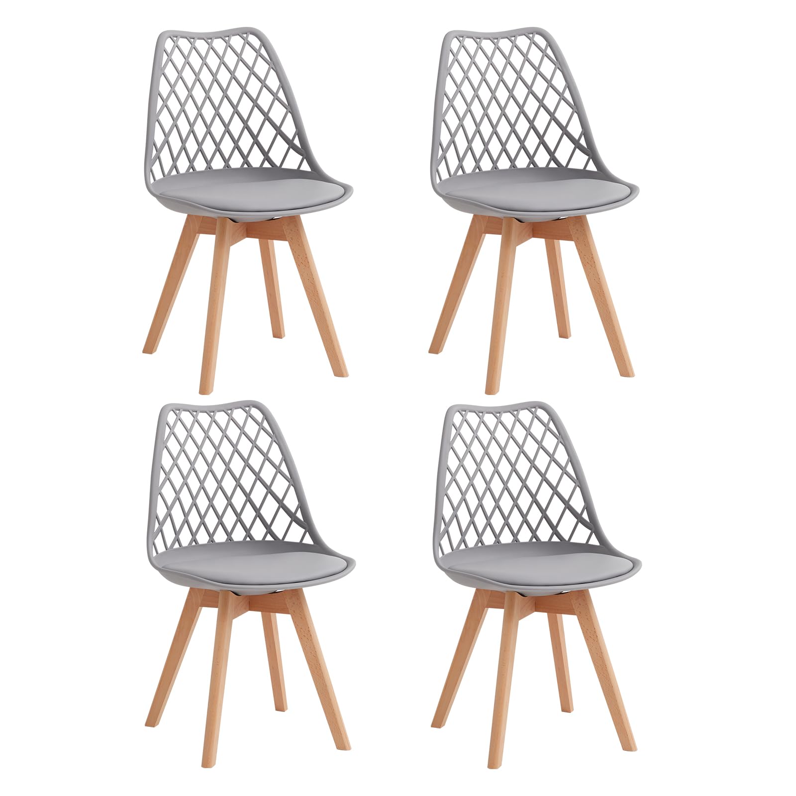 GrandCA HOME Set of 6 Modern Kitchen Dining Chairs with Leather Seats and Beech Legs, Ideal for Kitchen and Dining Room - Khaki