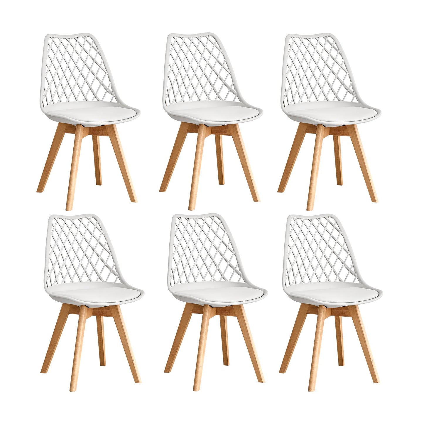 GrandCA HOME Set of 6 Modern Kitchen Dining Chairs with Leather Seats and Beech Legs, Ideal for Kitchen and Dining Room - Khaki