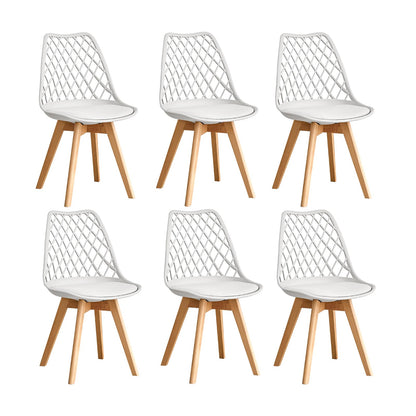 GrandCA HOME Set of 6 Modern Kitchen Dining Chairs with Leather Seats and Beech Legs, Ideal for Kitchen and Dining Room - Khaki