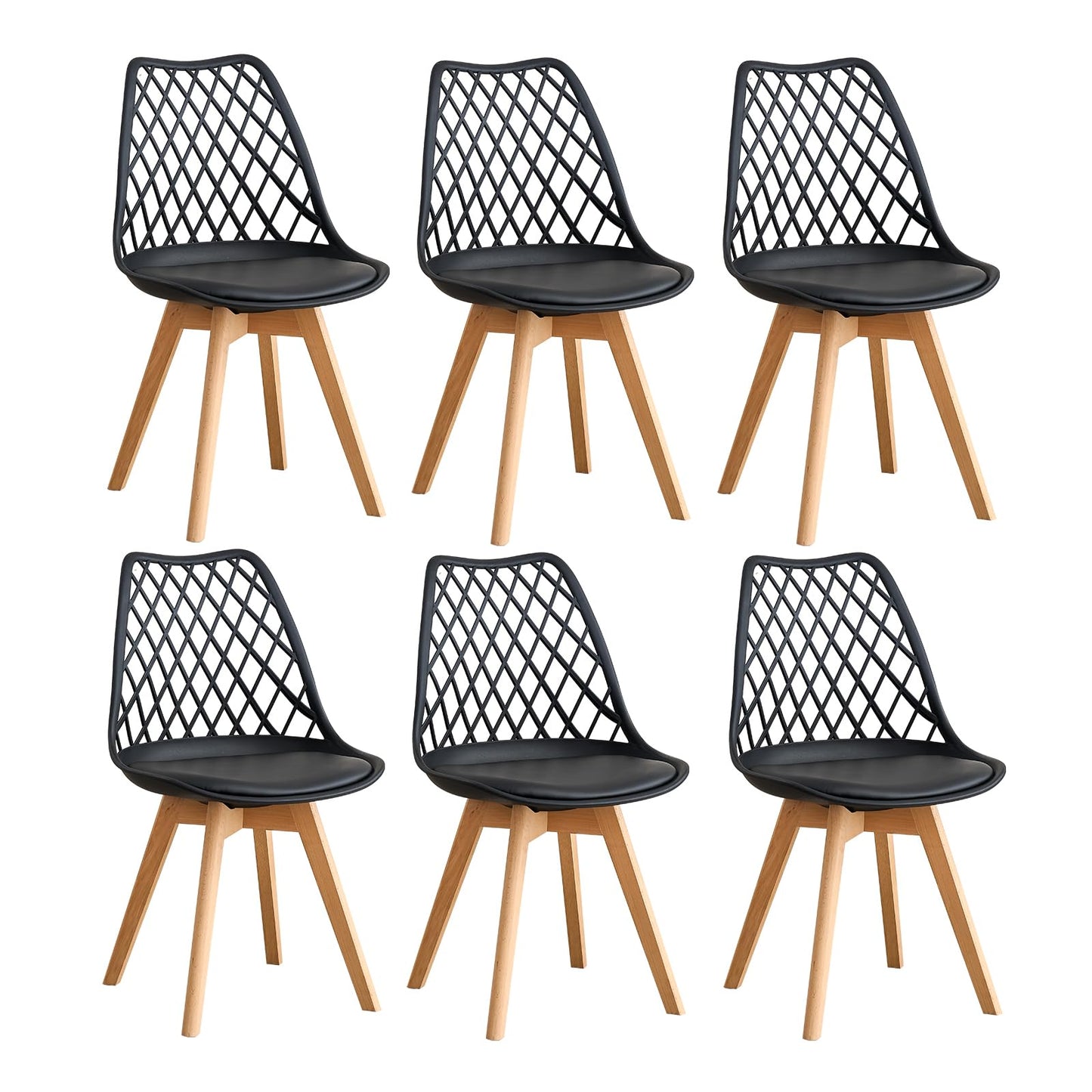 GrandCA HOME Set of 6 Modern Kitchen Dining Chairs with Leather Seats and Beech Legs, Ideal for Kitchen and Dining Room - Khaki