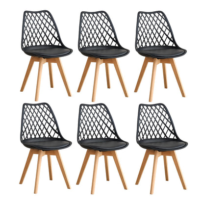 GrandCA HOME Set of 6 Modern Kitchen Dining Chairs with Leather Seats and Beech Legs, Ideal for Kitchen and Dining Room - Khaki