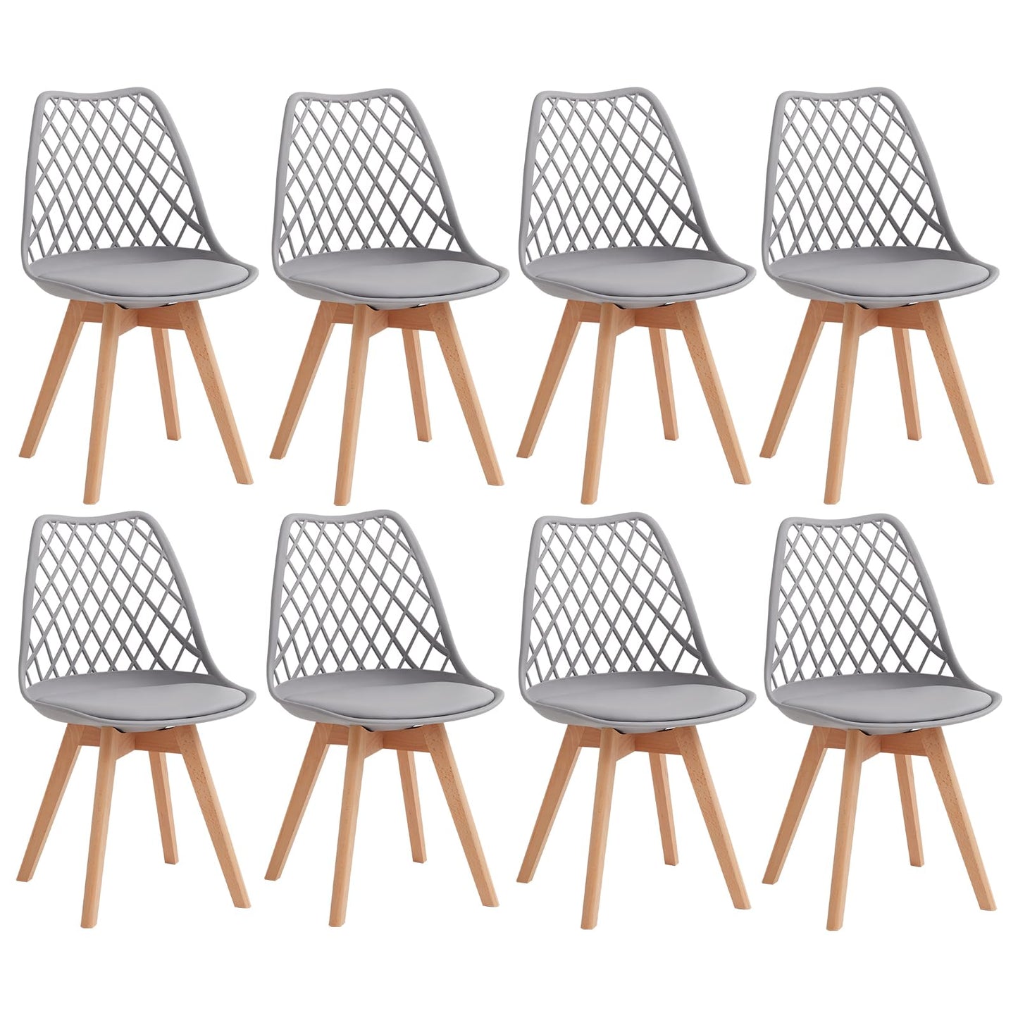GrandCA HOME Set of 6 Modern Kitchen Dining Chairs with Leather Seats and Beech Legs, Ideal for Kitchen and Dining Room - Khaki