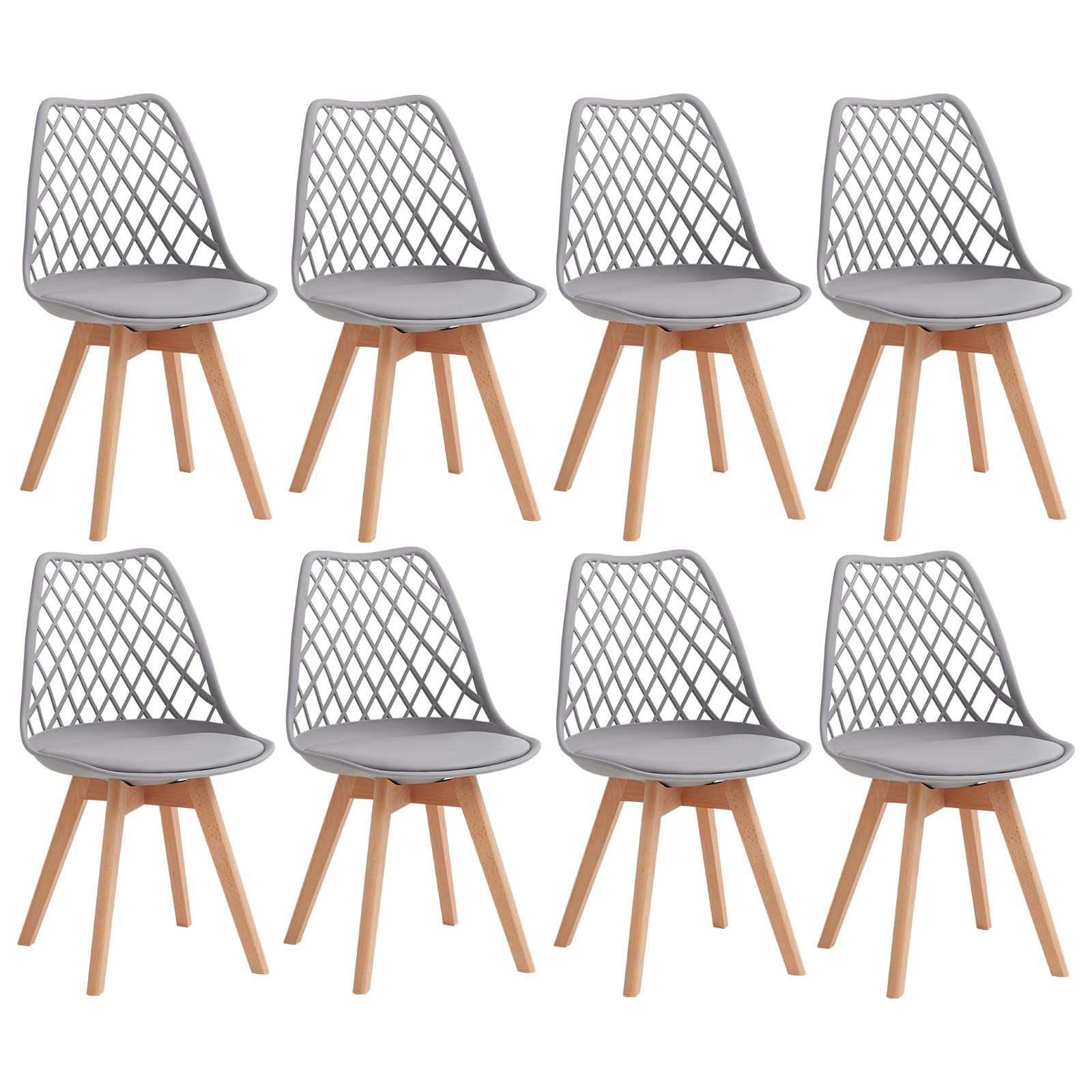 GrandCA HOME Set of 6 Modern Kitchen Dining Chairs with Leather Seats and Beech Legs, Ideal for Kitchen and Dining Room - Khaki