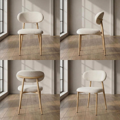 Chaise Salle a Manger Lot de 2, Chaise Ergonomique tapissée en Chenille avec poignées en Chenille et Jambes en métal courbées avec Grain Bois pour Salon en Beige