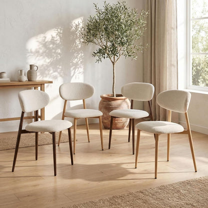 Chaise Salle a Manger Lot de 2, Chaise Ergonomique tapissée en Chenille avec poignées en Chenille et Jambes en métal courbées avec Grain Bois pour Salon en Beige