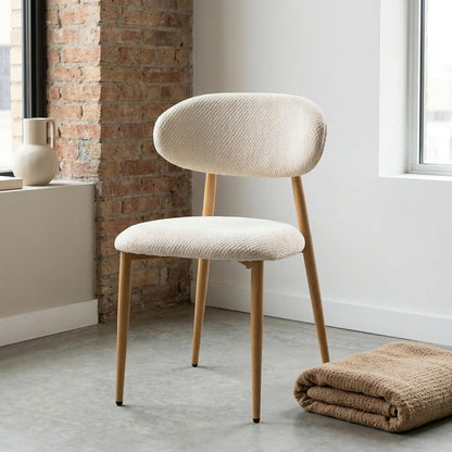 Chaise Salle a Manger Lot de 2, Chaise Ergonomique tapissée en Chenille avec poignées en Chenille et Jambes en métal courbées avec Grain Bois pour Salon en Beige
