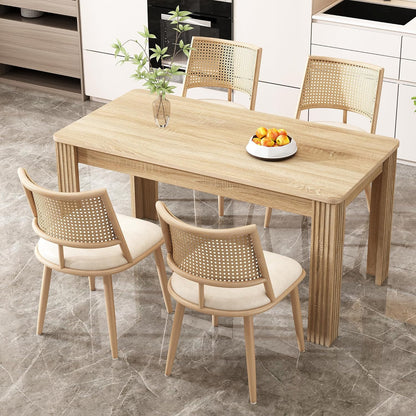 Merax Set of 4 Dining Chairs Kitchen Chairs with PU Seat and Rattan Backrest, Upholstered Chair for Dining Room, Living Room and Bedroom, Metal Frame, Beige