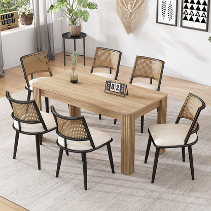 Merax Set of 4 Dining Chairs Kitchen Chairs with PU Seat and Rattan Backrest, Upholstered Chair for Dining Room, Living Room and Bedroom, Metal Frame, Beige